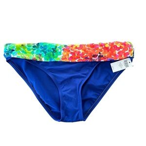 NWT LaBlanca size 10 Blue Bikini Bottoms Shirred waist Dot Calm Swimsuit New